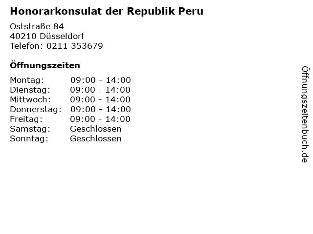 Honorarkonsulat der Republik Peru in Düsseldorf: Adresse und Öffnungszeiten
