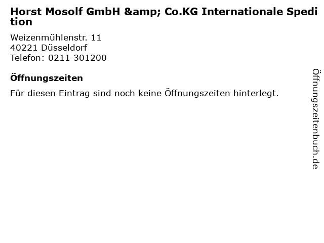 Horst Mosolf GmbH & Co.KG Internationale Spedition in Düsseldorf: Adresse und Öffnungszeiten