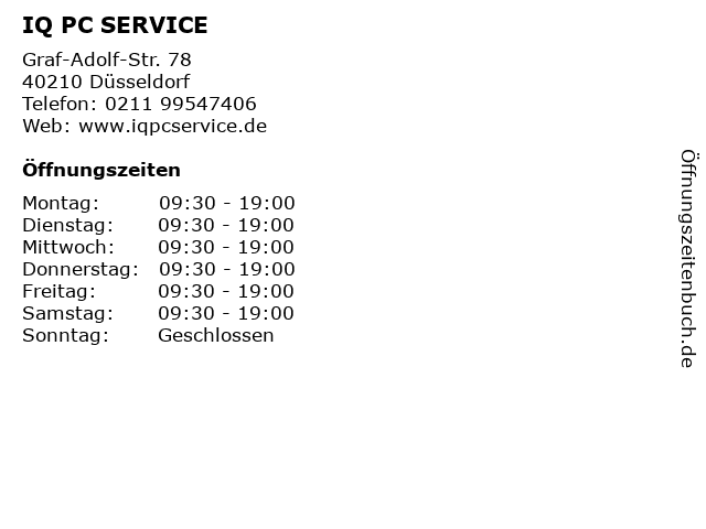 IQ PC SERVICE in Düsseldorf: Adresse und Öffnungszeiten