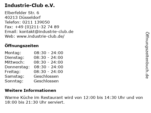 Industrie-Club e.V. in Düsseldorf: Adresse und Öffnungszeiten