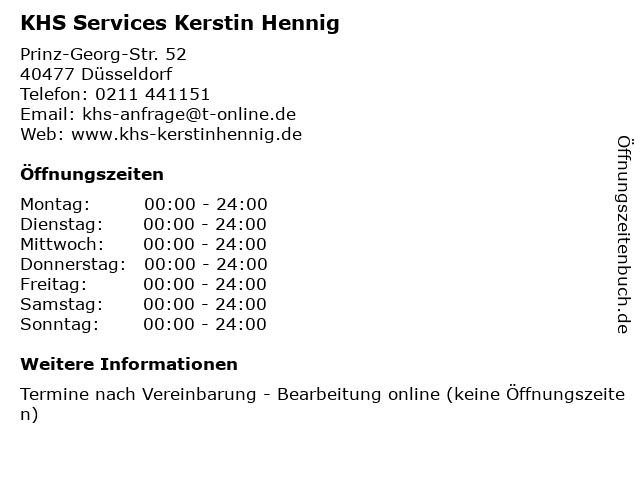 KHS Services Kerstin Hennig in Düsseldorf: Adresse und Öffnungszeiten