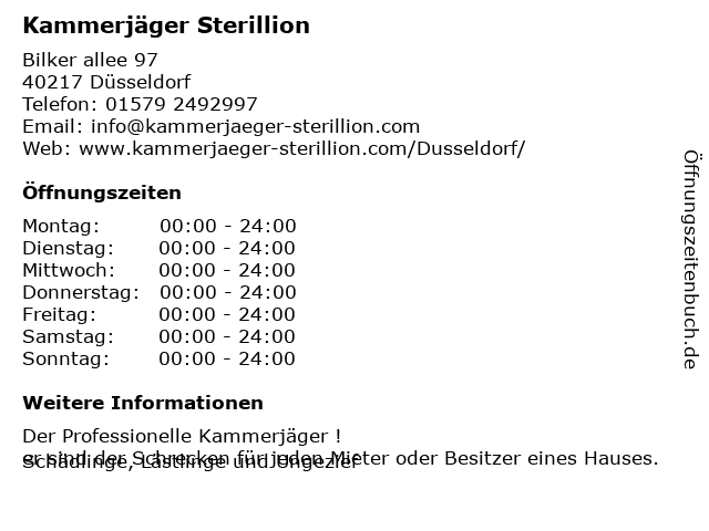 Kammerjäger Sterillion in Düsseldorf: Adresse und Öffnungszeiten