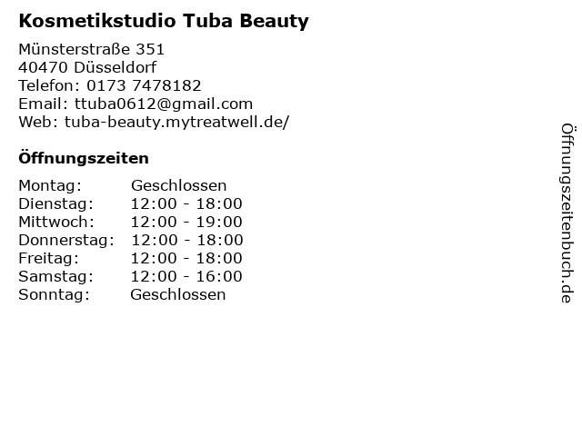 Kosmetikstudio Tuba Beauty in Düsseldorf: Adresse und Öffnungszeiten
