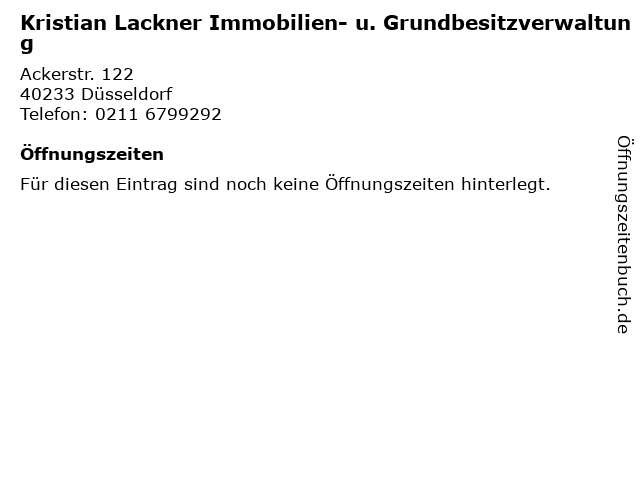 Kristian Lackner Immobilien- u. Grundbesitzverwaltung in Düsseldorf: Adresse und Öffnungszeiten