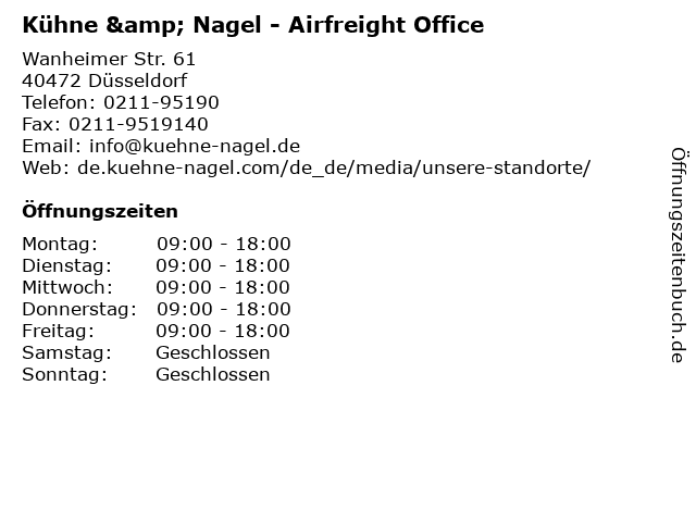 Kühne & Nagel - Airfreight Office in Düsseldorf: Adresse und Öffnungszeiten