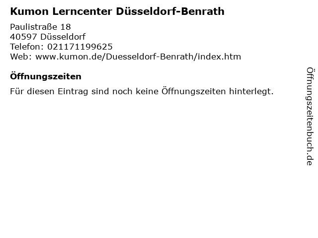 Kumon Lerncenter Düsseldorf-Benrath in Düsseldorf: Adresse und Öffnungszeiten