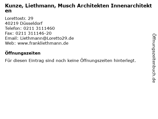Kunze, Liethmann, Musch Architekten Innenarchitekten in Düsseldorf: Adresse und Öffnungszeiten
