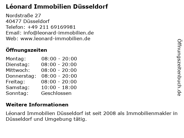 Léonard Immobilien Düsseldorf in Düsseldorf: Adresse und Öffnungszeiten