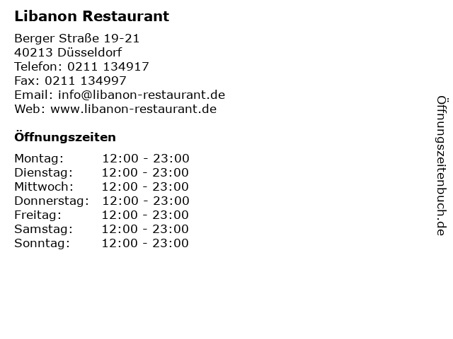 LIBANON Restaurant, Express & Patisserie in Düsseldorf: Adresse und Öffnungszeiten