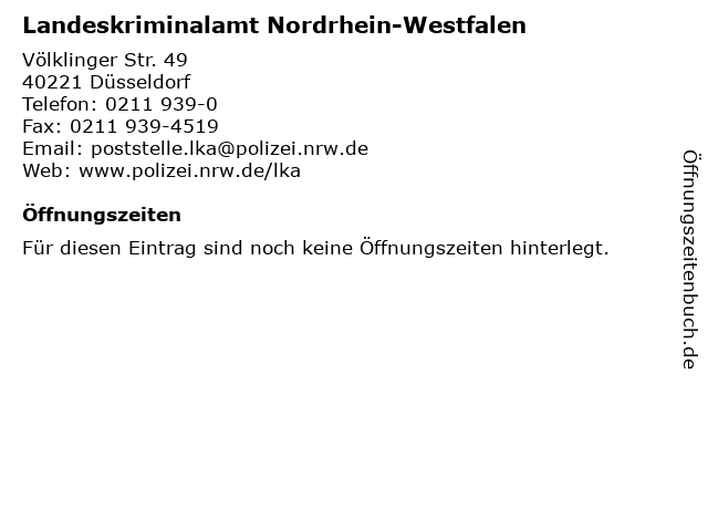 Landeskriminalamt Nordrhein-Westfalen in Düsseldorf: Adresse und Öffnungszeiten
