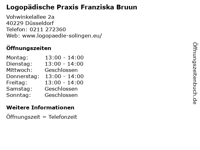 Logopädische Praxis Franziska Bruun in Düsseldorf: Adresse und Öffnungszeiten