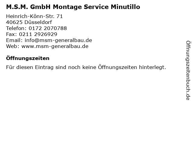 M.S.M. GmbH Montage Service Minutillo in Düsseldorf: Adresse und Öffnungszeiten