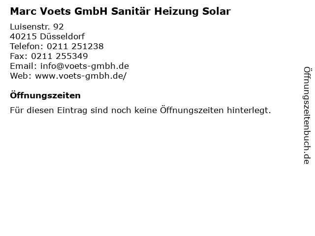Marc Voets GmbH Sanitär Heizung Solar in Düsseldorf: Adresse und Öffnungszeiten