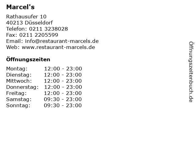 Marcel's in Düsseldorf: Adresse und Öffnungszeiten