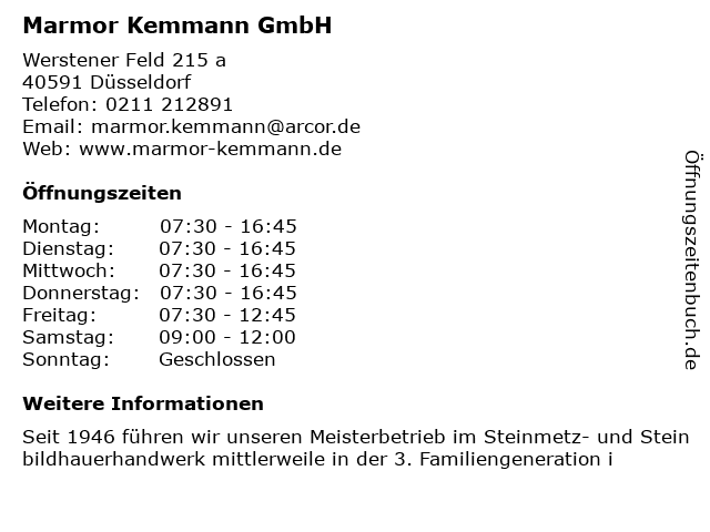 Marmor Kemmann GmbH in Düsseldorf: Adresse und Öffnungszeiten
