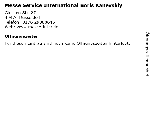 Messe Service International Boris Kanevskiy in Düsseldorf: Adresse und Öffnungszeiten