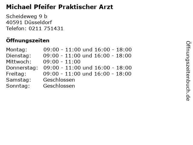 Michael Pfeifer Praktischer Arzt in Düsseldorf: Adresse und Öffnungszeiten