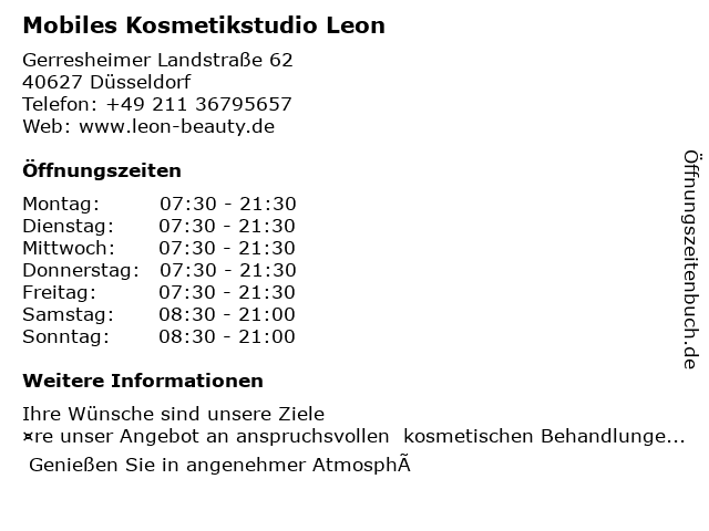 Mobiles Kosmetikstudio Leon in Düsseldorf: Adresse und Öffnungszeiten