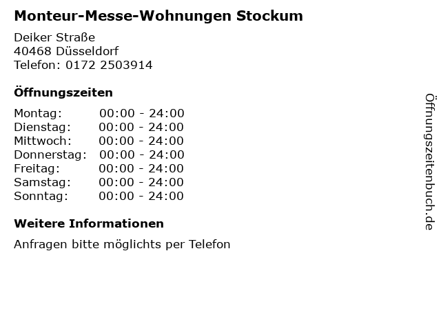 Monteur-Messe-Wohnungen Stockum in Düsseldorf: Adresse und Öffnungszeiten