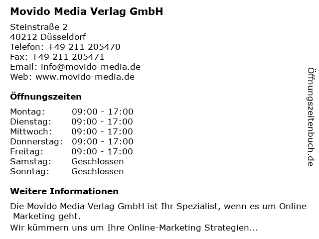 Movido Media Verlag GmbH in Düsseldorf: Adresse und Öffnungszeiten