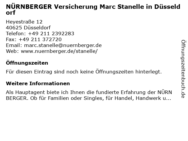 NÜRNBERGER Versicherung Marc Stanelle in Düsseldorf in Düsseldorf: Adresse und Öffnungszeiten
