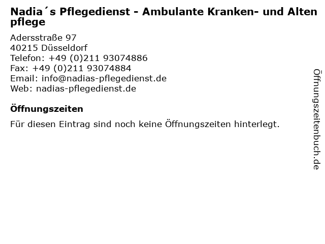 Nadia´s Pflegedienst - Ambulante Kranken- und Altenpflege in Düsseldorf: Adresse und Öffnungszeiten