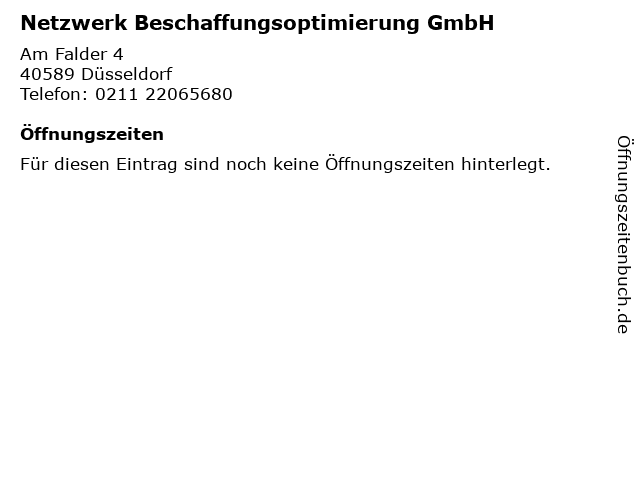 Netzwerk Beschaffungsoptimierung GmbH in Düsseldorf: Adresse und Öffnungszeiten