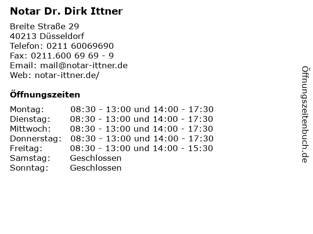 Notar Dr. Dirk Ittner in Düsseldorf: Adresse und Öffnungszeiten