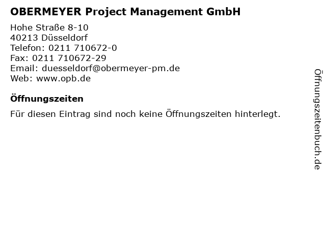 OBERMEYER Project Management GmbH in Düsseldorf: Adresse und Öffnungszeiten