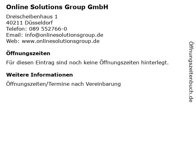 Online Solutions Group GmbH in Düsseldorf: Adresse und Öffnungszeiten