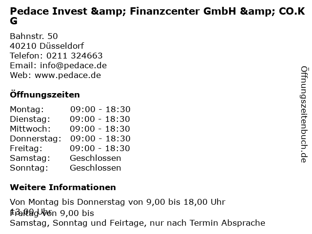 Pedace Invest & Finanzcenter GmbH & CO.KG in Düsseldorf: Adresse und Öffnungszeiten
