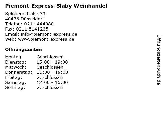 Piemont-Express-Slaby Weinhandel in Düsseldorf: Adresse und Öffnungszeiten