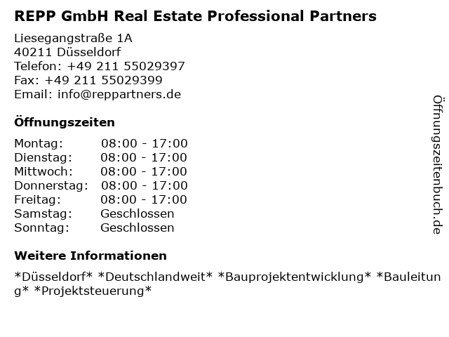 REPP GmbH Real Estate Professional Partners in Düsseldorf: Adresse und Öffnungszeiten