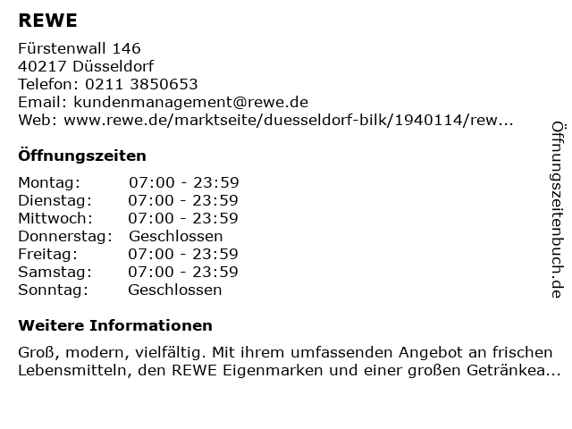 REWE in Düsseldorf: Adresse und Öffnungszeiten
