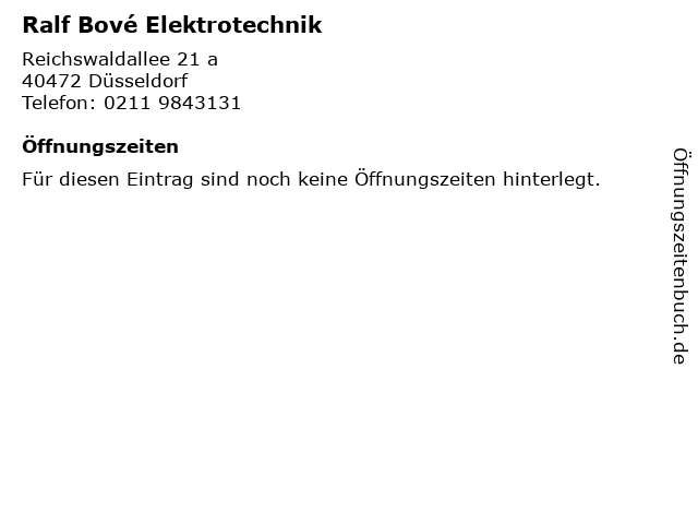 Ralf Bové Elektrotechnik in Düsseldorf: Adresse und Öffnungszeiten