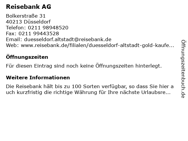 Reisebank AG in Düsseldorf: Adresse und Öffnungszeiten