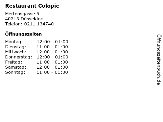 Restaurant Colopic in Düsseldorf: Adresse und Öffnungszeiten