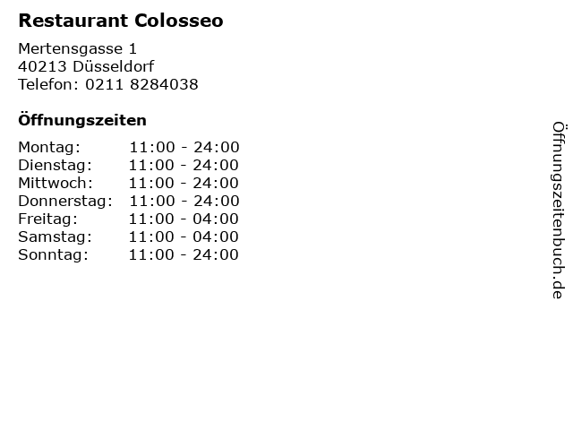 Restaurant Colosseo in Düsseldorf: Adresse und Öffnungszeiten