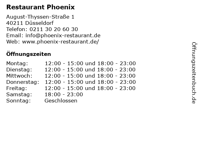 Restaurant Phoenix in Düsseldorf: Adresse und Öffnungszeiten