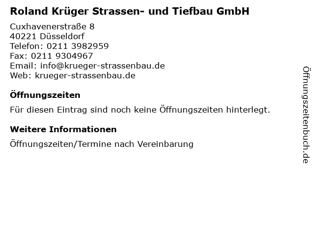 Roland Krüger Strassen- und Tiefbau GmbH in Düsseldorf: Adresse und Öffnungszeiten