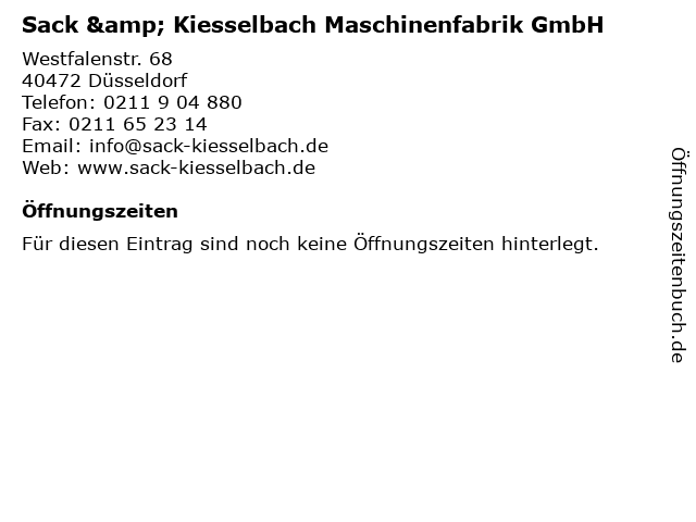 Sack & Kiesselbach Maschinenfabrik GmbH in Düsseldorf: Adresse und Öffnungszeiten