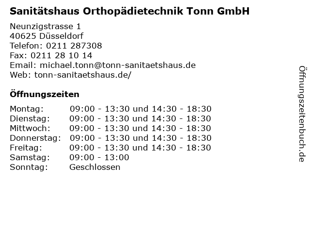 Sanitätshaus Orthopädietechnik Tonn GmbH in Düsseldorf: Adresse und Öffnungszeiten