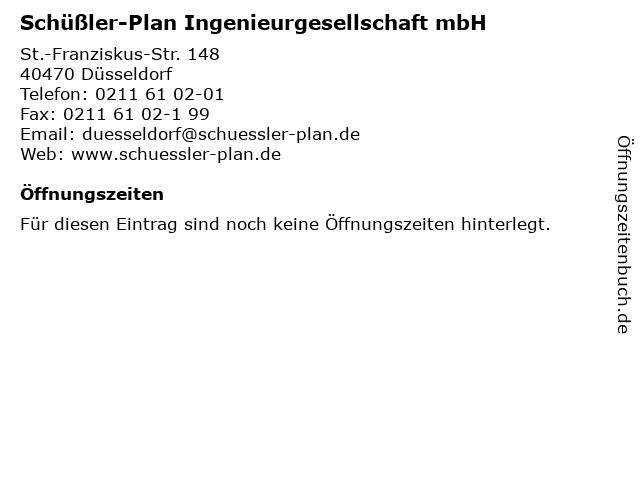 Schüßler-Plan Ingenieurgesellschaft mbH in Düsseldorf: Adresse und Öffnungszeiten