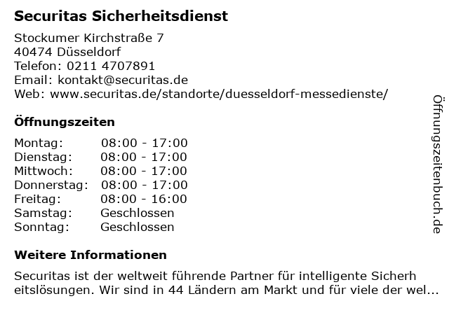 ᐅ Offnungszeiten Securitas Sicherheitsdienst Messedienste Arena Strasse 1 In Dusseldorf