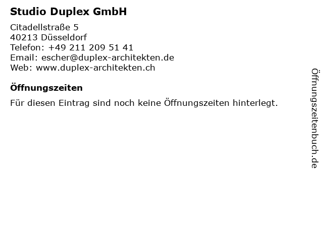 Studio Duplex GmbH in Düsseldorf: Adresse und Öffnungszeiten