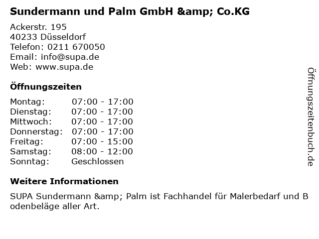 Sundermann & Palm GmbH & Co.KG in Düsseldorf: Adresse und Öffnungszeiten