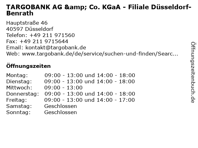 TARGOBANK AG & Co. KGaA - Filiale Düsseldorf-Benrath in Düsseldorf: Adresse und Öffnungszeiten