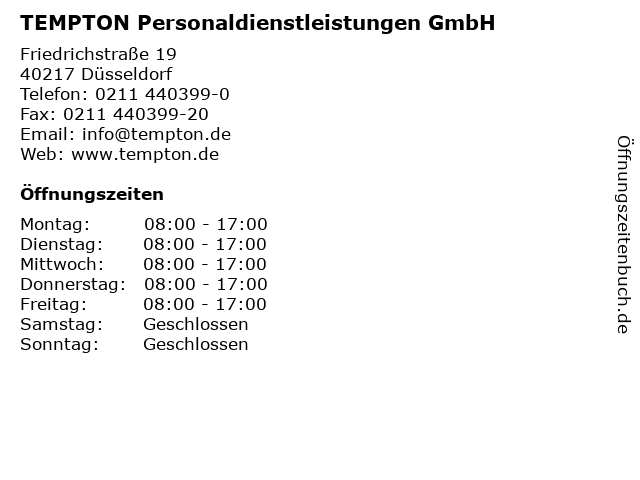TEMPTON Personaldienstleistungen GmbH in Düsseldorf: Adresse und Öffnungszeiten