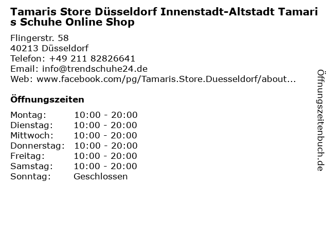 Tamaris Store Düsseldorf Innenstadt-Altstadt Tamaris Schuhe Online Shop in Düsseldorf: Adresse und Öffnungszeiten