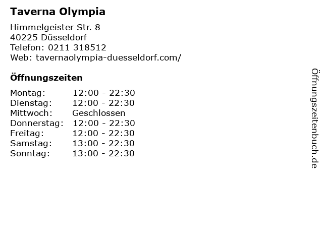 Taverna Olympia in Düsseldorf: Adresse und Öffnungszeiten